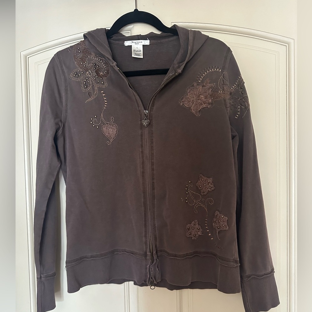 Embellished zip up hoodie